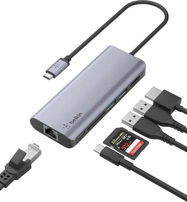 Main image of USB C Hub 6-in-1?MultiPort?Adapter Dock with 4K HDMI USB-C 100W PD Pass-Through Charging 2 x USB A Gigabit Ethernet Ports and SD Slot for MacBook Pro Air iPad Pro XPS and More