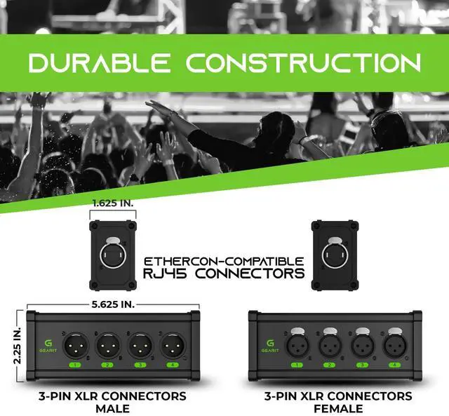 Alt view image 7 of 7 - 4 Channel Multi Network XLR/DMX/AES-EBU to Ethercon-Compatible RJ45 Cat5/Cat6 Ethernet Extender for Live Stage, Sound, Lighting, Audio Recording Studio (1 Pair: 4 XLR Male + 4 Female)