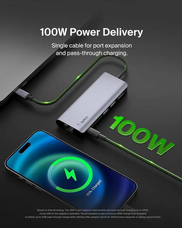 Alt view image 4 of 7 - USB C Hub 6-in-1?MultiPort?Adapter Dock with 4K HDMI USB-C 100W PD Pass-Through Charging 2 x USB A Gigabit Ethernet Ports and SD Slot for MacBook Pro Air iPad Pro XPS and More