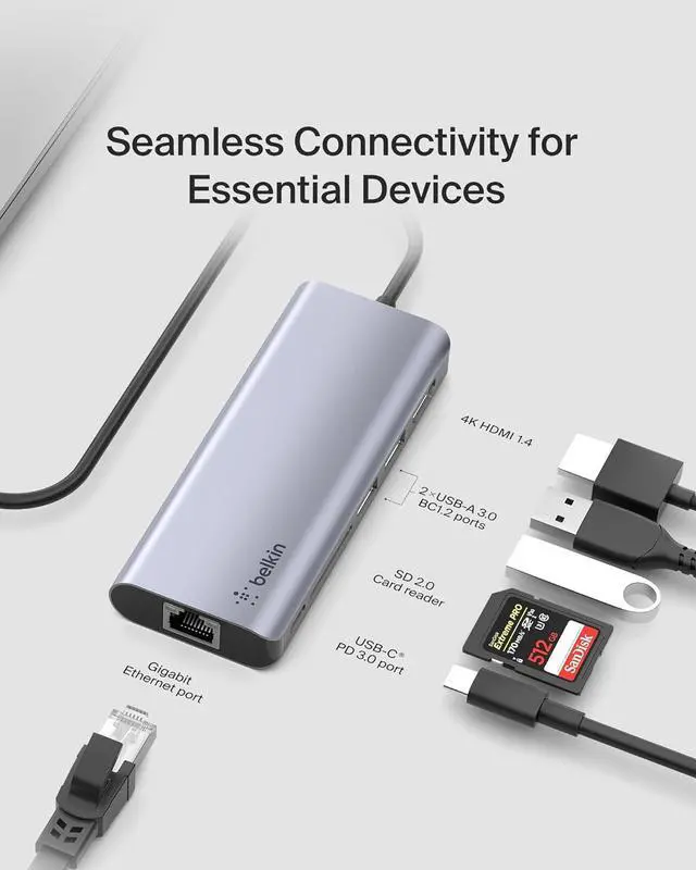 Alt view image 6 of 7 - USB C Hub 6-in-1?MultiPort?Adapter Dock with 4K HDMI USB-C 100W PD Pass-Through Charging 2 x USB A Gigabit Ethernet Ports and SD Slot for MacBook Pro Air iPad Pro XPS and More