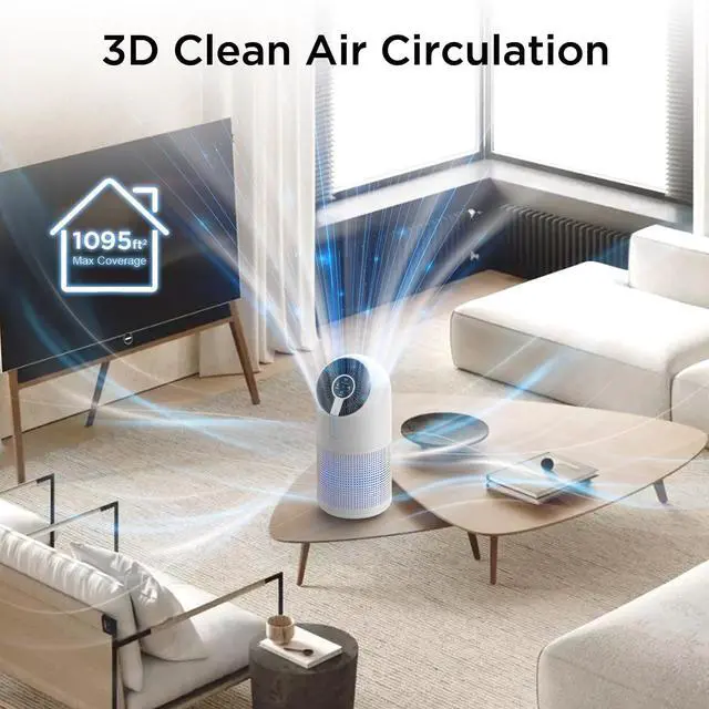 Alt view image 2 of 7 - Air Purifiers for Home Large Room up to 1095ft², H13 HEPA Filter Air Cleaner for Pets Bedroom Remove Smoke Dust Pollens Dander, Room Air Purifier with Timer Lock 4 Modes Night Light, M02