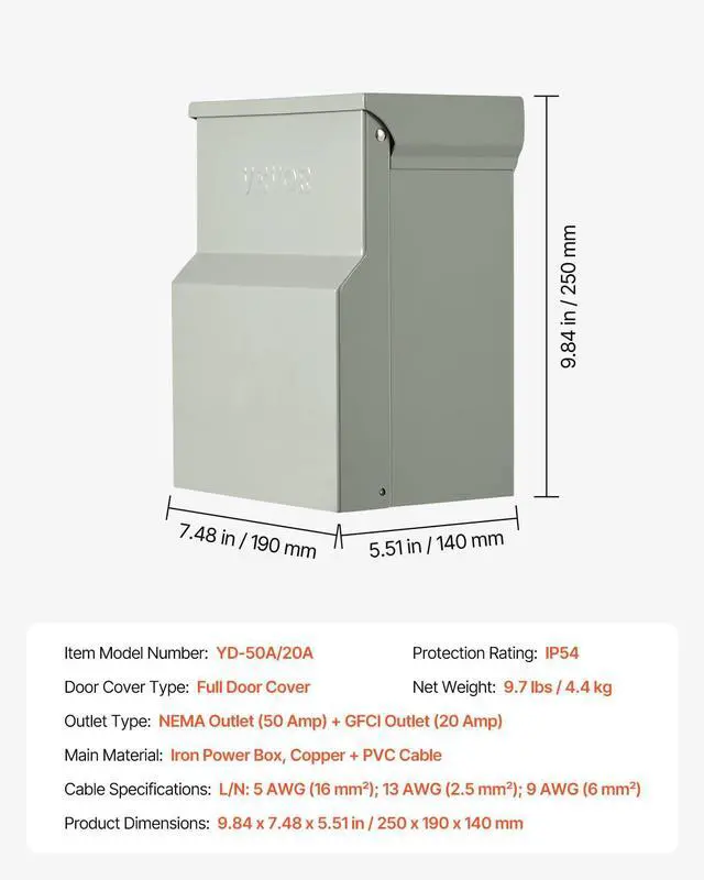 Alt view image 7 of 7 - Temporary Power Outlet Panel, RV Electrical Breaker Box with Prewired 50 Amp & 20 Amp GFCI Receptacle Circuit, Weatherproof RV Electrical Panel for RV Hookup Camper Travel Trailer Motorhome
