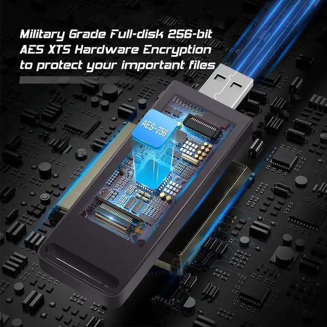 Alt view image 2 of 6 - Secure Flash Drive 256-bit, 64GB Encrypted USB Drive, USB 3.0 Hardware Encryption Flash Drive, Password Protected Flash Drive, Compatible for MAC/Windows/Linux/Embedded System-Gray