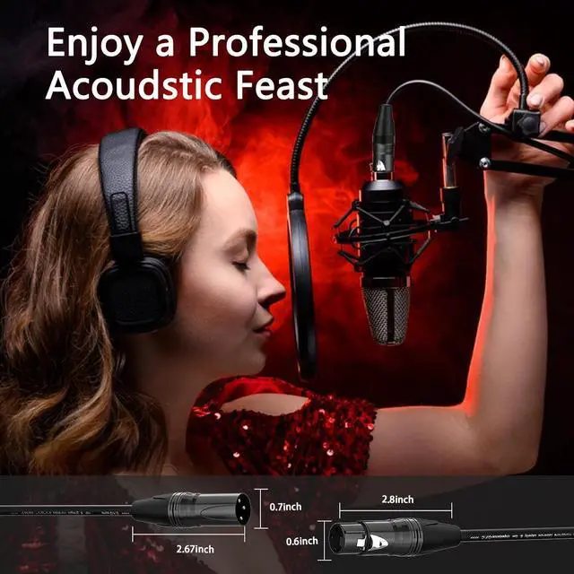 Alt view image 2 of 7 - XLR Cables 25ft 6 Pack, Professional XLR Microphone Cable Male to Female, Gold-Plated 3-pin X LR Speaker Cables Balanced Mic Cord, Multicolor