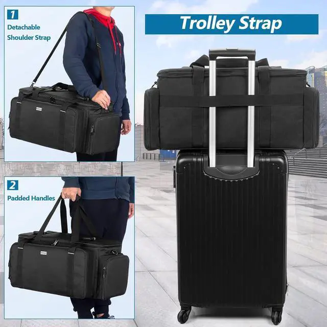 Alt view image 5 of 7 - Large DJ Gig Bag, Travel DJ Cable File Case with Padded Bottom & Detachable Dividers, DJ Gear Storage Organizer for Microphones, 14" Laptop, Sound Equipment & Music Instrument, Black, Bag Only