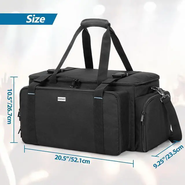 Alt view image 6 of 7 - Large DJ Gig Bag, Travel DJ Cable File Case with Padded Bottom & Detachable Dividers, DJ Gear Storage Organizer for Microphones, 14" Laptop, Sound Equipment & Music Instrument, Black, Bag Only