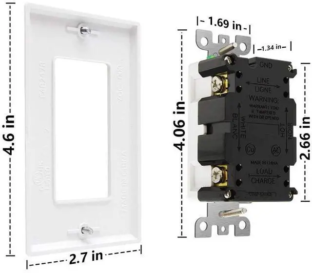 Alt view image 6 of 7 - 2 Pack - POWAWINI GFCI Outlet 20 Amp, UL Listed, Self-Test GFI Receptacles, TamperResistant, Weather Resistant, LED Indicator, with Decor Wall Plates and Screws, Indoor or Outdoor Use (Red/Black)