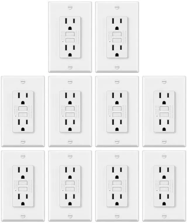 Main image of ELECTECK 10 Pack GFCI Outlets 15 Amp, Non-Tamper Resistant, Decor GFI Receptacles with LED Indicator, Ground Fault Circuit Interrupter, Wallplate Included, ETL Listed, White