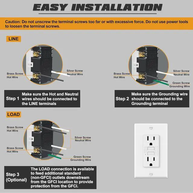 Alt view image 5 of 7 - ELECTECK 5 Pack GFCI Outlets 15 Amp, Non-Tamper Resistant, Decor GFI Receptacles with LED Indicator, Ground Fault Circuit Interrupter, Wallplate Included, ETL Listed, White