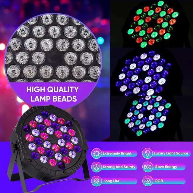 Alt view image 2 of 7 - DJ Par Lights for Party: 36 RGB LED Uplighting Stage Light with Sound Activated Remote DMX Control - Uplights Disco Lights for Parties Events Club Dance Stage Lighting