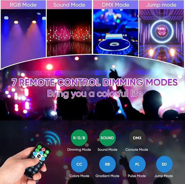 Alt view image 4 of 7 - DJ Par Lights for Party: 36 RGB LED Uplighting Stage Light with Sound Activated Remote DMX Control - Uplights Disco Lights for Parties Events Club Dance Stage Lighting