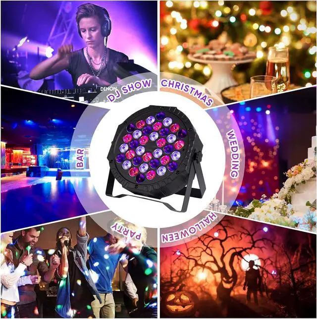 Alt view image 7 of 7 - DJ Par Lights for Party: 36 RGB LED Uplighting Stage Light with Sound Activated Remote DMX Control - Uplights Disco Lights for Parties Events Club Dance Stage Lighting