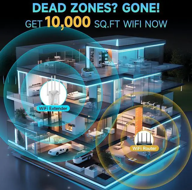Alt view image 2 of 7 - WiFi Extender Signal Booster for Home - 9K Sq.Ft Coverage with 4 Antennas | 80% Faster Internet Booster Easy Setup Wireless Repeater | Long Range
