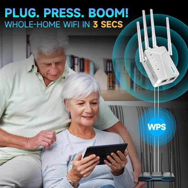 Alt view image 5 of 7 - WiFi Extender Signal Booster for Home - 9K Sq.Ft Coverage with 4 Antennas | 80% Faster Internet Booster Easy Setup Wireless Repeater | Long Range