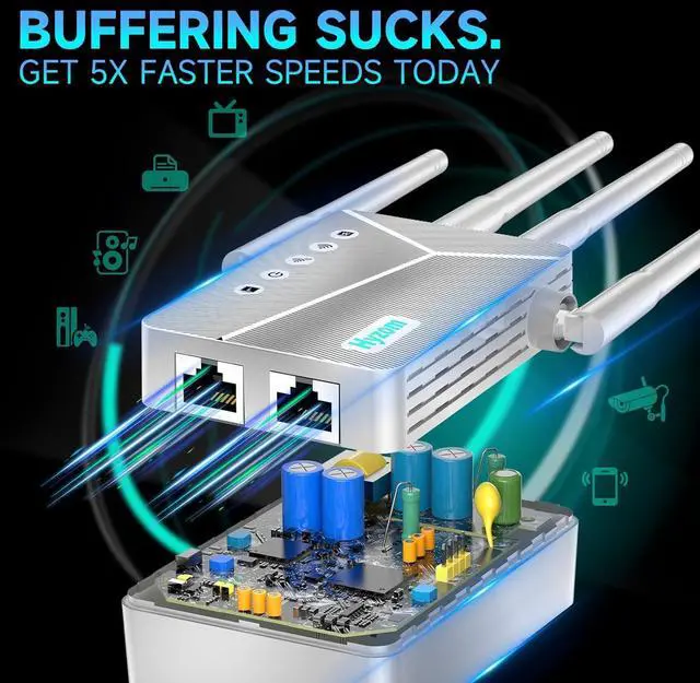 Alt view image 3 of 7 - 2025 WiFi Extender Signal Booster for Home & Outdoor - 5X Faster Internet Booster with Ethernet Port, Covers 10,000+ Sq.Ft House & Yard | Long Range Wireless Repeater Amplifier, Works with Any Router