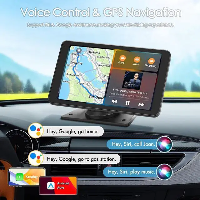 Alt view image 3 of 7 - Portable Wireless Carplay Car Stereo, 7" HD Touchscreen for Car with Apple CarPlay & Android Auto with Backup Camera/Mirror Link/Voice Control/Bluetooth/GPS/AUX/FM Satellite Radio for All Vehicles