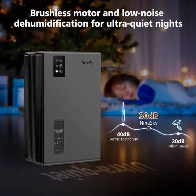Alt view image 5 of 7 - Dehumidifier for Home, 95 OZ Water Tank, (1000 sq.ft) Dehumidifiers for Bathroom Bedroom Basement with Auto Shut Off,7 Colors LED Light (Black) (Gray)