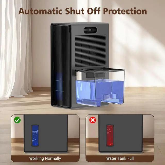 Alt view image 6 of 7 - Dehumidifier for Home, 95 OZ Water Tank, (1000 sq.ft) Dehumidifiers for Bathroom Bedroom Basement with Auto Shut Off,7 Colors LED Light (Black) (Gray)