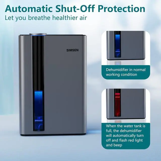 Alt view image 6 of 7 - 95oz Dehumidifiers for Home, 800 sq ft Dehumidifier Reusable Filter, Small Dehumidifier with Drain Hose, Dehumidifiers for Bedroom Bathroom Basements Closet RV