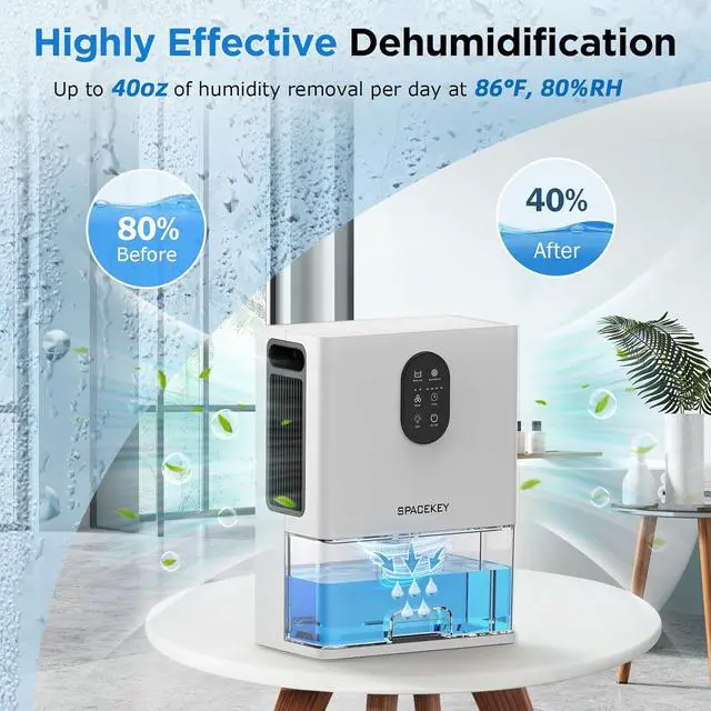 Alt view image 4 of 7 - Dehumidifier, 106 OZ Water Tank (1000 sq.ft) Dehumidifiers for Home, Quiet Dehumidifier for Bathroom Bedroom Basement RV with Timer Setting, Auto Shut Off, 7 Colors LED Light, Sleep Modes, White