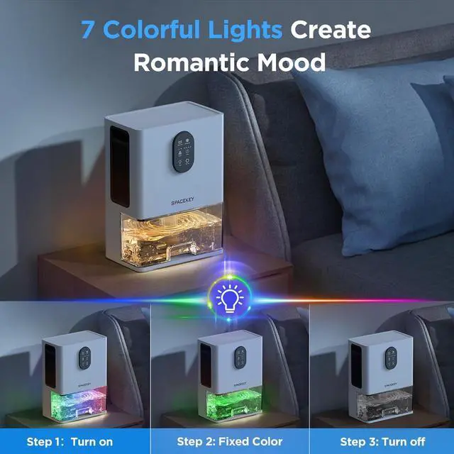 Alt view image 6 of 7 - Dehumidifier, 106 OZ Water Tank (1000 sq.ft) Dehumidifiers for Home, Quiet Dehumidifier for Bathroom Bedroom Basement RV with Timer Setting, Auto Shut Off, 7 Colors LED Light, Sleep Modes, White