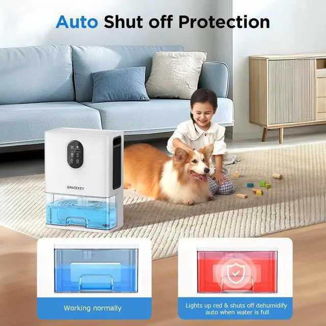 Alt view image 7 of 7 - Dehumidifier, 106 OZ Water Tank (1000 sq.ft) Dehumidifiers for Home, Quiet Dehumidifier for Bathroom Bedroom Basement RV with Timer Setting, Auto Shut Off, 7 Colors LED Light, Sleep Modes, White
