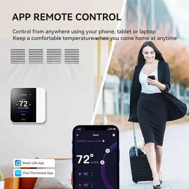 Alt view image 3 of 7 - Thermostat for Home with Touchscreen Color Display, WiFi Smart Thermostat Compatible with Alexa and Google Assistant, 7day/8period Programmable, Energy Saving, C-Wire Required, Screen Size 2.8"