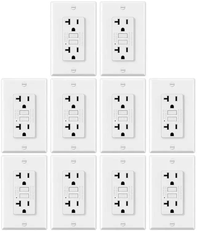 Main image of ELECTECK 10 Pack GFCI Outlets 20 Amp, Non-Tamper Resistant, Decor GFI Receptacles with LED Indicator, Ground Fault Circuit Interrupter, Wallplate Included, ETL Listed, White