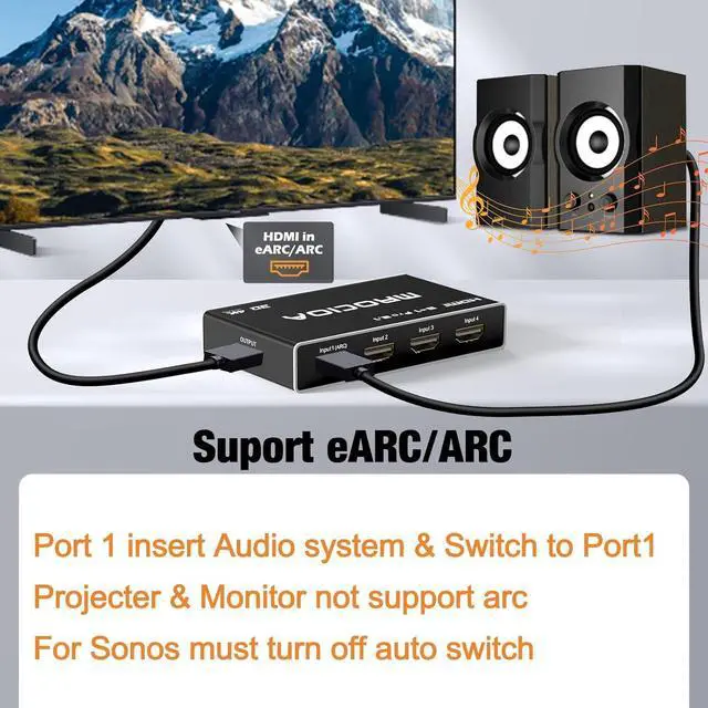 Alt view image 3 of 7 - HDMI Switch 8k 60hz 4K 120hz/HDCP2.3/Multifunctional Remote/iOS App 5 in 1 Out, 2.1 Splitter for Auto Switch on off/eARC/Allm/Vrr/CEC/HDR10+/Dolby Vision. Switcher selector hub Adapter for Multi Port