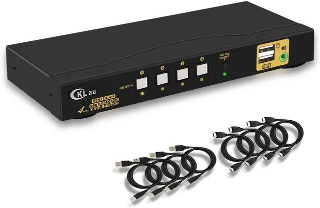 Main image of KVM Switch HDMI 4 Port wit Audio and 4 kit Cables, 4 Port HDMI KVM Switch Support 4K@60Hz 4:4:4, EDID, Hotkey Switching