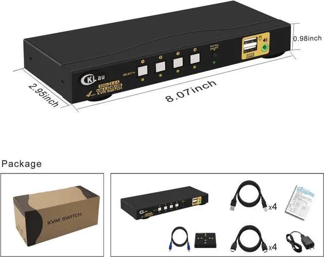 Alt view image 6 of 6 - KVM Switch HDMI 4 Port wit Audio and 4 kit Cables, 4 Port HDMI KVM Switch Support 4K@60Hz 4:4:4, EDID, Hotkey Switching