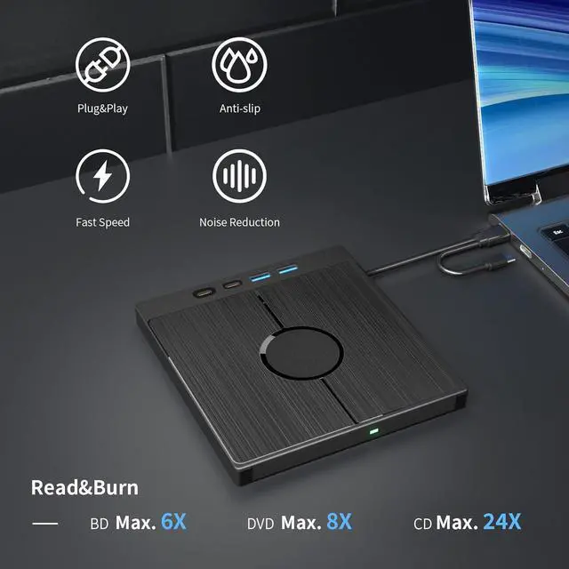 Alt view image 2 of 7 - External Blu Ray Drive 7in1, Portable Blueray/DVD Drive for PC with USB 3.0/Type-C/SD/TF Card Ports, Support 100G Disc USB Blu Ray Drive External, Blu Ray Burner for Windows XP/7/8/10/11 Mac Laptop