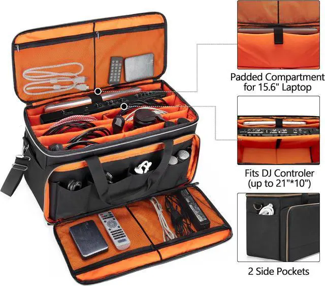 Alt view image 3 of 7 - Large Travel DJ Cable File Bag with Inner Detachable Divider and Padded Compartment for 15.6 Laptop, Cable Organizer Bag for Cords, Sound Equipment, DJ Gear, Musician Accessories