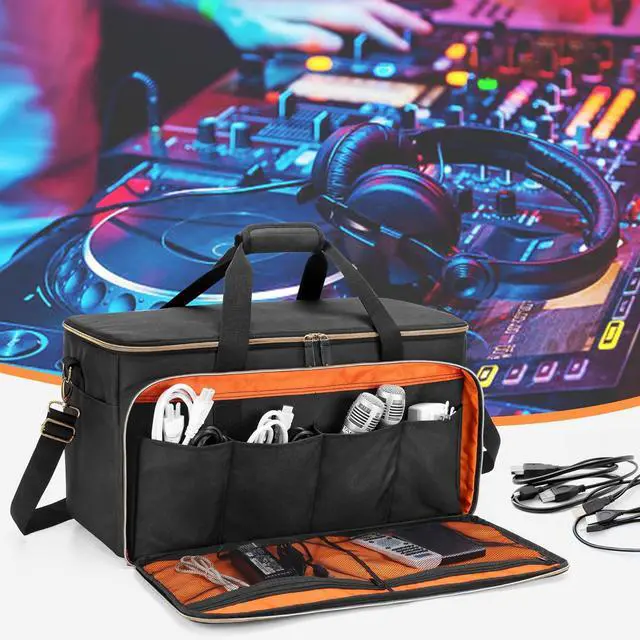 Alt view image 5 of 7 - Large Travel DJ Cable File Bag with Inner Detachable Divider and Padded Compartment for 15.6 Laptop, Cable Organizer Bag for Cords, Sound Equipment, DJ Gear, Musician Accessories