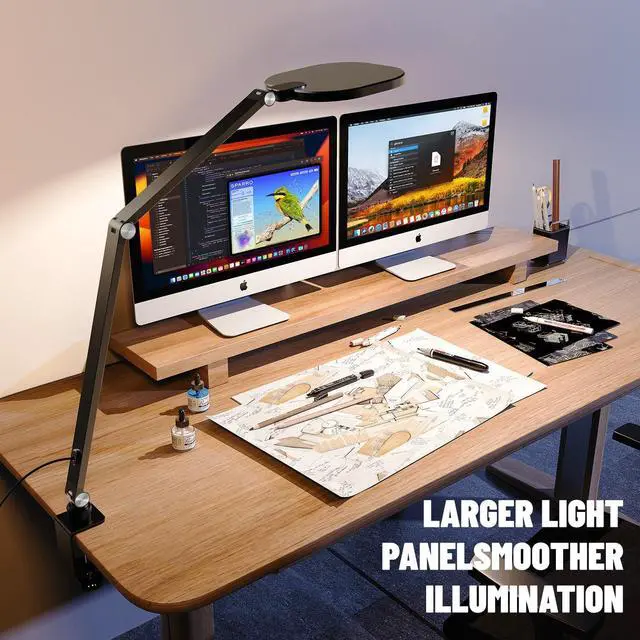 Alt view image 3 of 7 - LED Desk Lamps for Home Office, 1200LM Adjustable Swing Arm Desk Light with Clamp, Memory & Timer, 3000K-6500K Computer Zoom Light for Video Calls, Conference, Streaming, Reading, Task Lighting