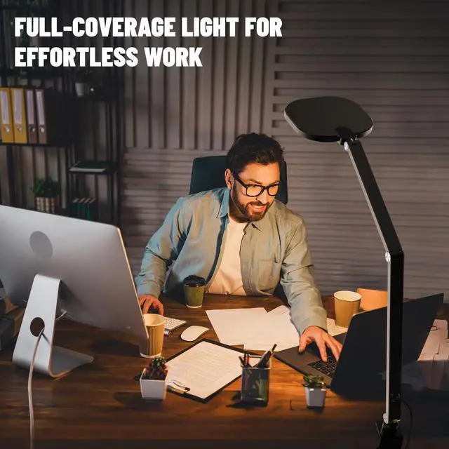 Alt view image 5 of 7 - LED Desk Lamps for Home Office, 1200LM Adjustable Swing Arm Desk Light with Clamp, Memory & Timer, 3000K-6500K Computer Zoom Light for Video Calls, Conference, Streaming, Reading, Task Lighting