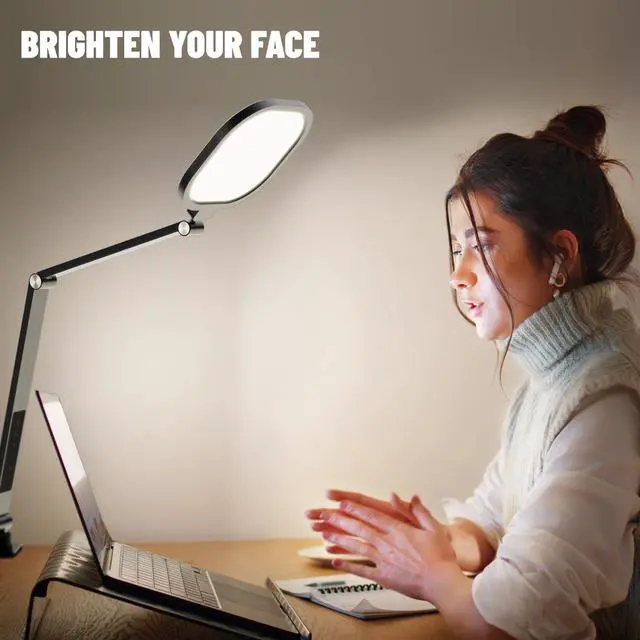 Alt view image 7 of 7 - LED Desk Lamps for Home Office, 1200LM Adjustable Swing Arm Desk Light with Clamp, Memory & Timer, 3000K-6500K Computer Zoom Light for Video Calls, Conference, Streaming, Reading, Task Lighting