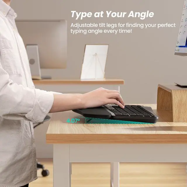 Alt view image 4 of 7 - RT05 Wireless Ergonomic Keyboard, Split Keyboard with Wrist Rest, USB-C Charging, 7-Color Backlight, Natural Typing, Bluetooth and USB Connectivity, Compatible with Windows,Mac