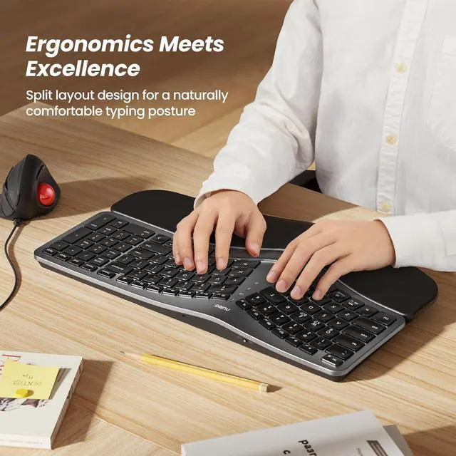 Alt view image 2 of 7 - RT05 Wireless Ergonomic Keyboard, Split Keyboard with Wrist Rest, USB-C Charging, 7-Color Backlight, Natural Typing, Bluetooth and USB Connectivity, Compatible with Windows,Mac