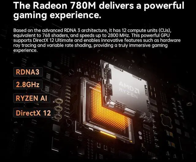 Alt view image 3 of 7 - UM890 Pro Mini PC Ryzen 9 8945HS (up to 5.2GHz) Desktop Computer 64GB RAM DDR5 5600MHz &1TB PCIe 4.0 SSD, Cculink Mini PC Quad Display HDMI/DP1.4/USB-C,  Radeon 780M/Dual LAN 2.5G