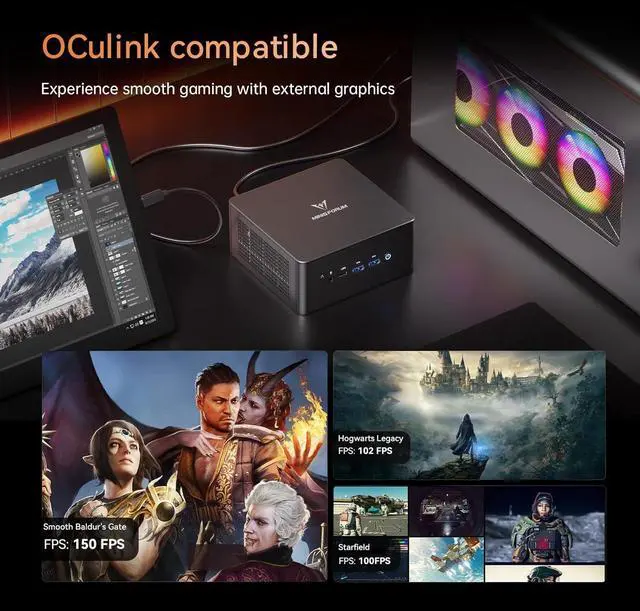 Alt view image 6 of 7 - UM890 Pro Mini PC Ryzen 9 8945HS (up to 5.2GHz) Desktop Computer 64GB RAM DDR5 5600MHz &1TB PCIe 4.0 SSD, Cculink Mini PC Quad Display HDMI/DP1.4/USB-C,  Radeon 780M/Dual LAN 2.5G