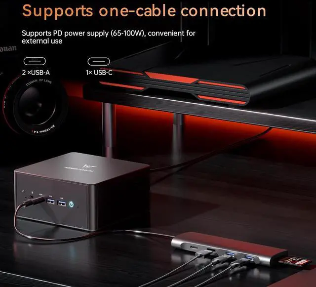 Alt view image 7 of 7 - UM890 Pro Mini PC Ryzen 9 8945HS (up to 5.2GHz) Desktop Computer 64GB RAM DDR5 5600MHz &1TB PCIe 4.0 SSD, Cculink Mini PC Quad Display HDMI/DP1.4/USB-C,  Radeon 780M/Dual LAN 2.5G