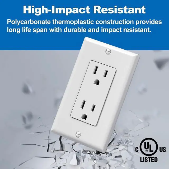Alt view image 3 of 7 - BESTTEN Decorator Receptacle Outlet, 15 Amp Electrical Wall Outlet, Non-Tamper Resistant, Decor Wallplate Included, 15A/125V/1875W, UL Listed, 50 Pack, White