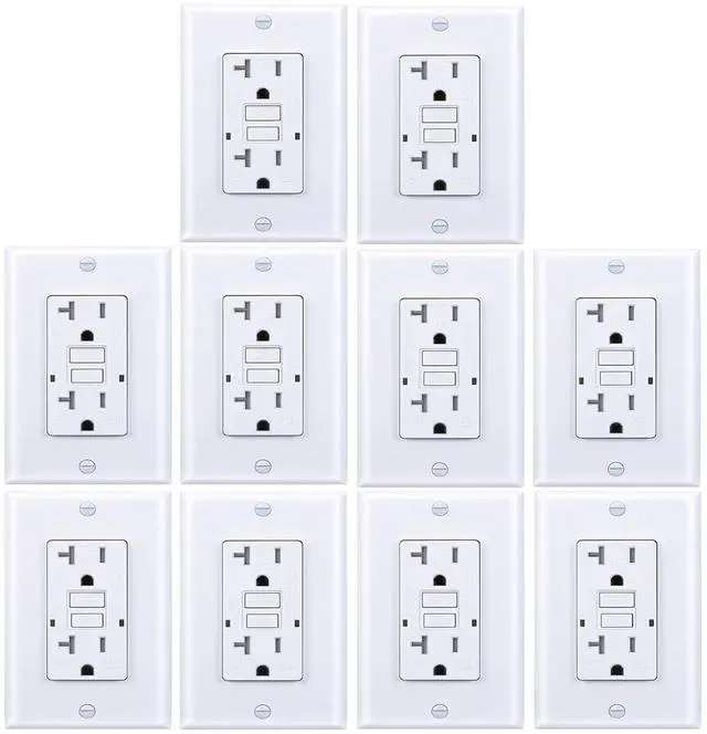Main image of 20 Amp GFCI Outlet, Tamper-Resistant, Weather Resistant Receptacle Indoor or Outdoor Use, LED Indicator with Decor Wall Plates and ScrewsUL Listed, White (10 Pack)