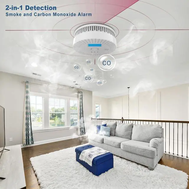 Alt view image 5 of 6 - 5 Pack Smoke Detector Carbon Monoxide Detector Combo Battery Powered,Carbon Monoxide Detector Smoke Alarm with Test Button,Smoke and Carbon Monoxide Detector with Digital Display