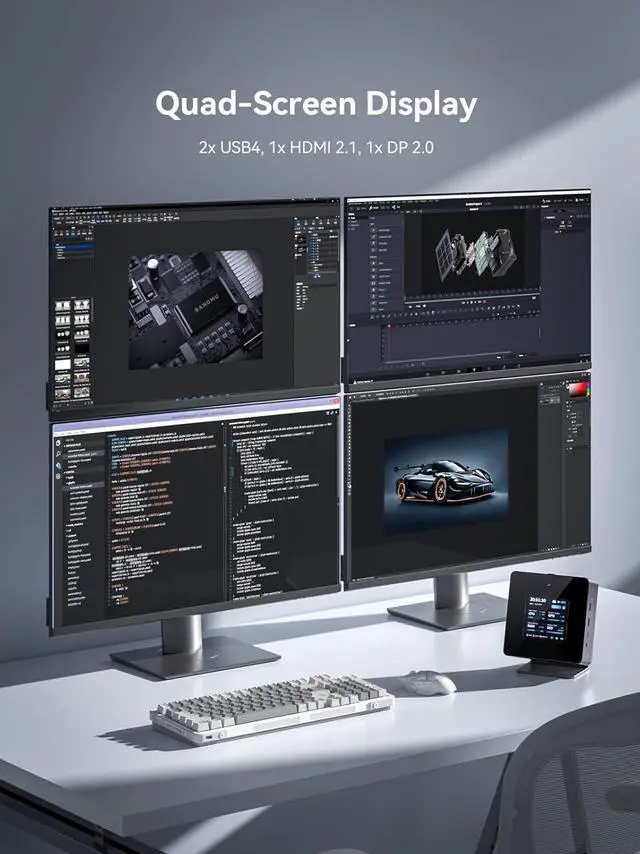 Alt view image 3 of 7 - X7 Ti Mini PC  Core Ultra 9 Processor 185H(16T/22C, up to 5.1GHz) with FHD 1080P Camera Barebene Version, HDMI/DP/2x USB4 Output, 2X 5G LAN, WiFi 7, 4 Inch Smart Screen Gaming PC
