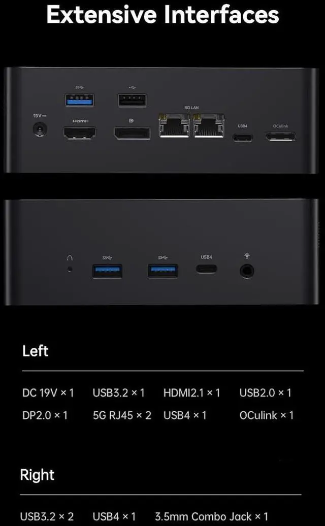Alt view image 6 of 7 - X7 Ti Mini PC  Core Ultra 9 Processor 185H(16T/22C, up to 5.1GHz) with FHD 1080P Camera Barebene Version, HDMI/DP/2x USB4 Output, 2X 5G LAN, WiFi 7, 4 Inch Smart Screen Gaming PC