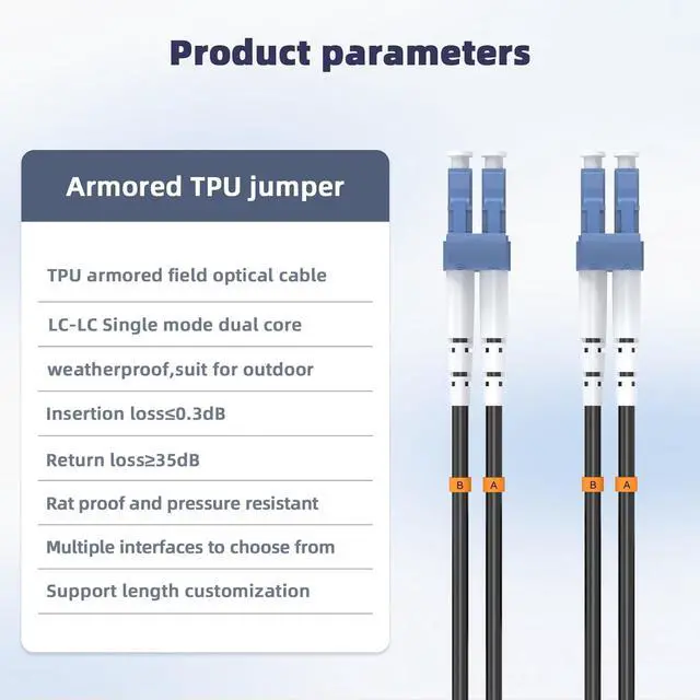 Alt view image 2 of 7 - 75M LC to LC Outdoor Armored Duplex 9/125 SM Fiber Optic Cable Jumper Optical Patch Cord Singlemode 75Meters 245ft LC-LC