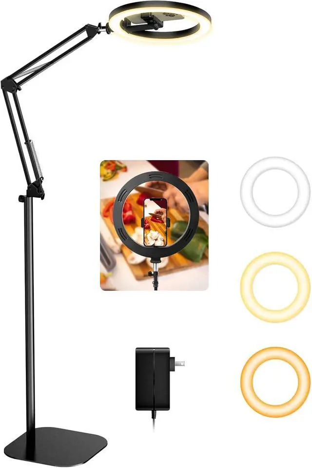 Main image of Upgrade 18W Ring Light with Stand Tripod for iPhone, 10 Ultra Bright Overhead Phone Camera Mount Circle Light with Remote Control for Video Recording,Content Creation,Streaming,TikTok,YouTube