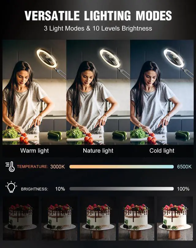 Alt view image 5 of 6 - Upgrade 18W Ring Light with Stand Tripod for iPhone, 10 Ultra Bright Overhead Phone Camera Mount Circle Light with Remote Control for Video Recording,Content Creation,Streaming,TikTok,YouTube